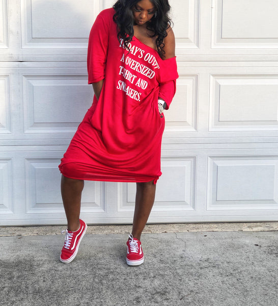 “OOTD-Red” Oversized T-shirt Dress