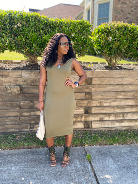 “Go-Get-Her" Army Green Tank Top Dress