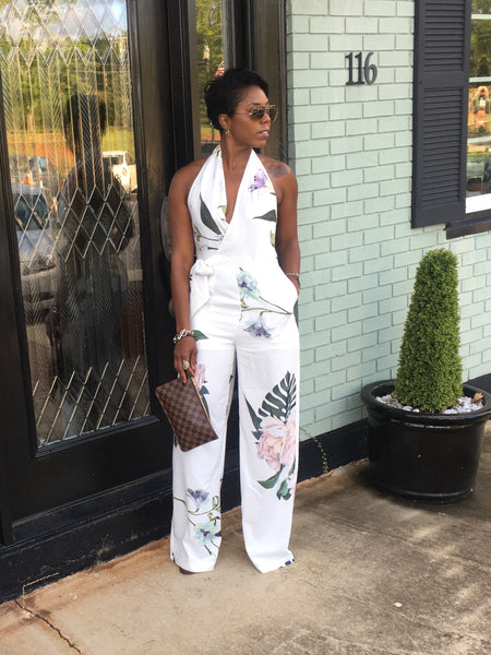 "Sweet Lilly" White Floral Jumpsuit