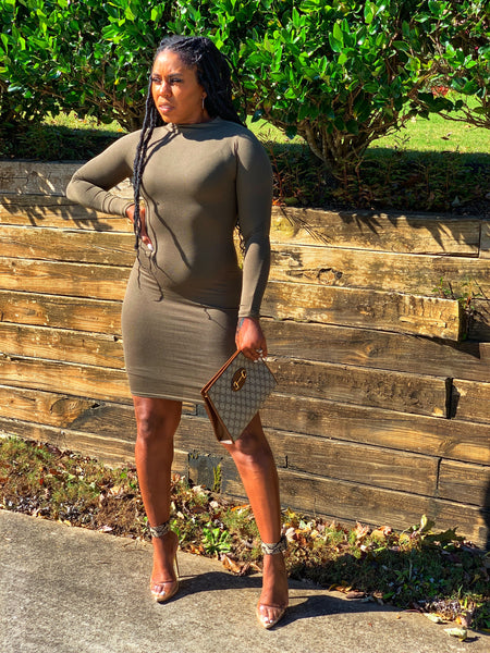 “Grown & Sexy-Olive” Fitted Dress