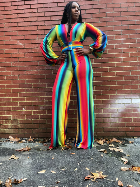 “Illusions” Rainbow Striped Jumpsuit