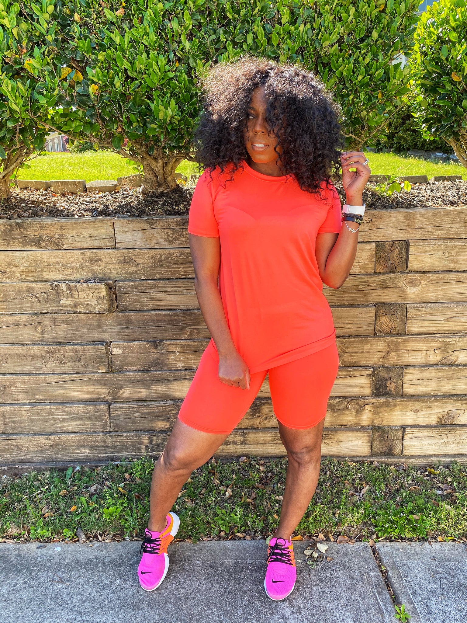 “And Chill-Neon Coral” Biker Shorts Set