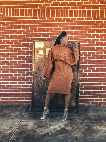 “Professional Lover” Rust Poncho Sweater Dress Set