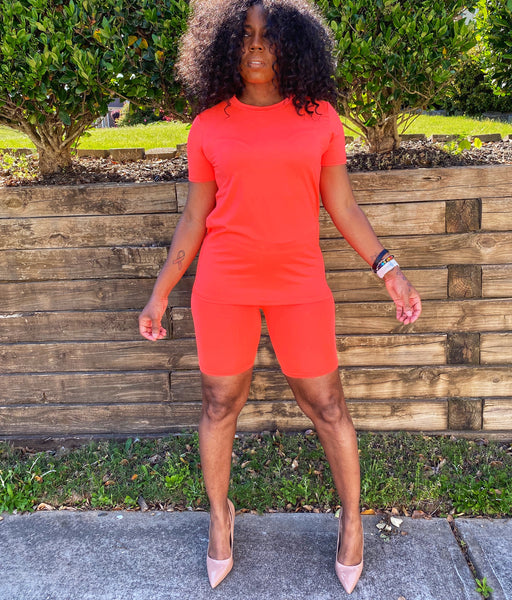 “And Chill-Neon Coral” Biker Shorts Set