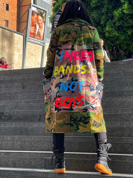 “I Need Bands Not Boys” Graffiti Camo Jacket