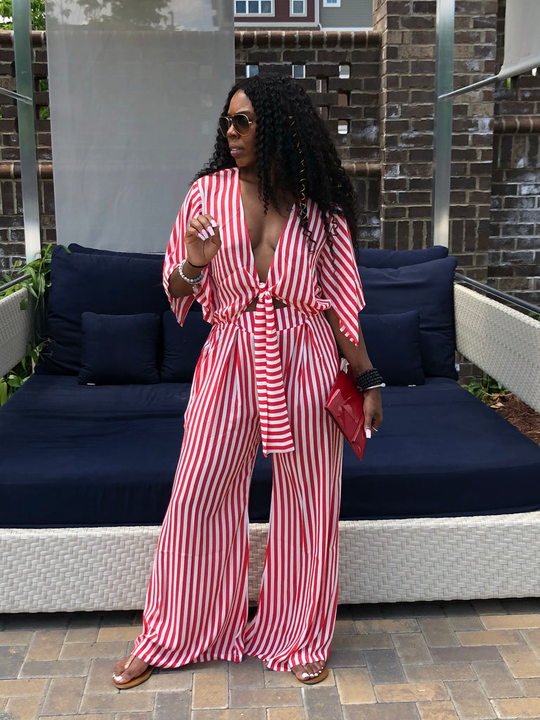 Red Striped Long Jumpsuit
